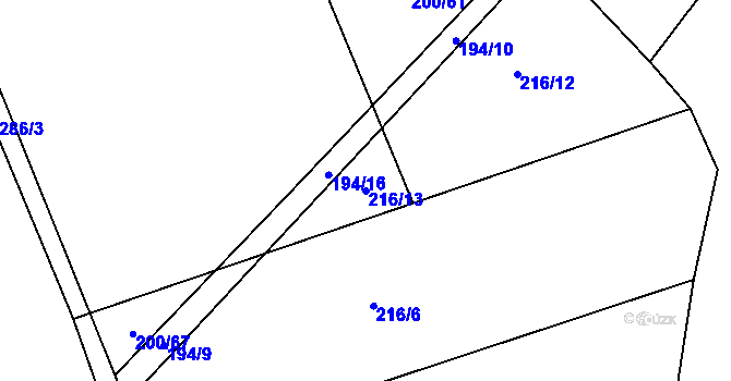 Parcela st. 216/13 v KÚ Vlačice, Katastrální mapa