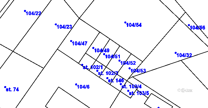 Parcela st. 104/51 v KÚ Vlačice, Katastrální mapa