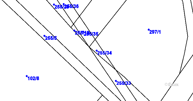 Parcela st. 255/34 v KÚ Hostákov, Katastrální mapa