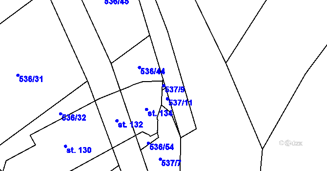 Parcela st. 537/9 v KÚ Hostákov, Katastrální mapa