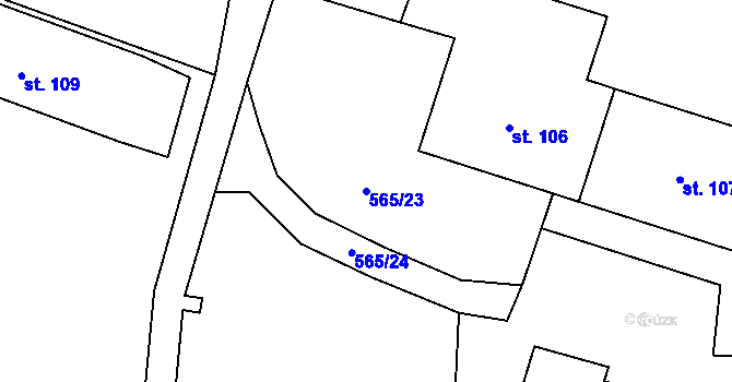 Parcela st. 565/23 v KÚ Hostákov, Katastrální mapa