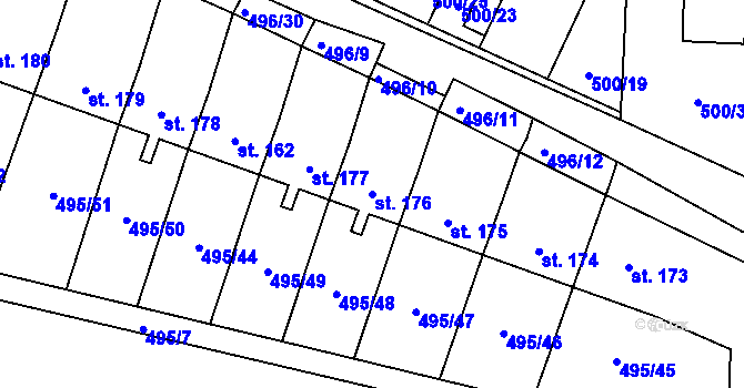 Parcela st. 176 v KÚ Vladislav, Katastrální mapa