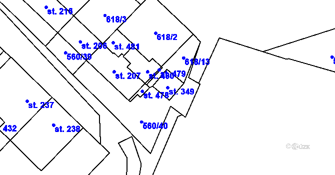 Parcela st. 349 v KÚ Vladislav, Katastrální mapa