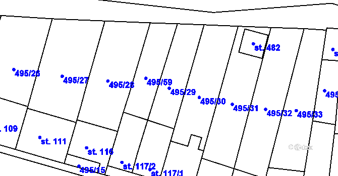 Parcela st. 495/29 v KÚ Vladislav, Katastrální mapa