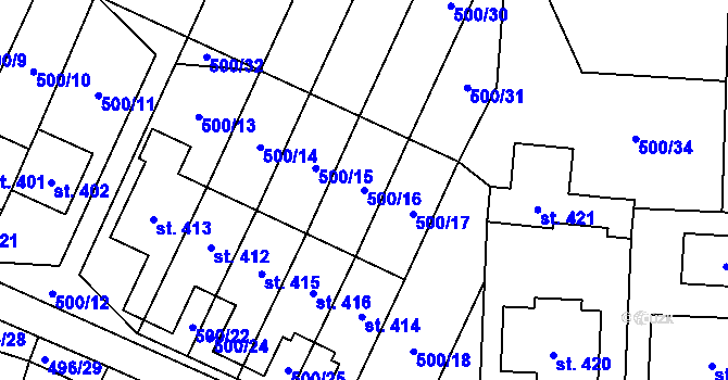 Parcela st. 500/16 v KÚ Vladislav, Katastrální mapa
