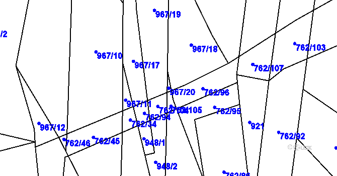 Parcela st. 967/20 v KÚ Vladislav, Katastrální mapa