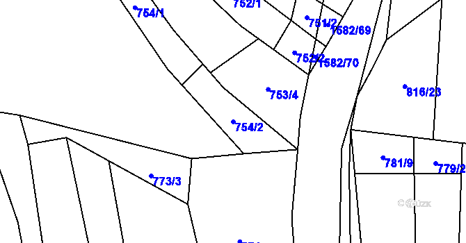 Parcela st. 754/2 v KÚ Vlachova Lhota, Katastrální mapa