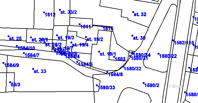 Parcela st. 19/1 v KÚ Vlachova Lhota, Katastrální mapa