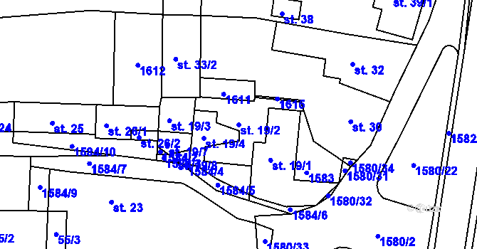 Parcela st. 19/2 v KÚ Vlachova Lhota, Katastrální mapa