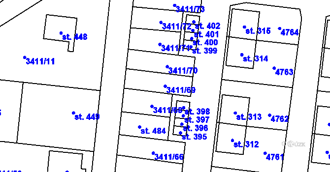 Parcela st. 3411/69 v KÚ Vlachovice, Katastrální mapa