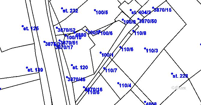 Parcela st. 100/1 v KÚ Vlachovice, Katastrální mapa