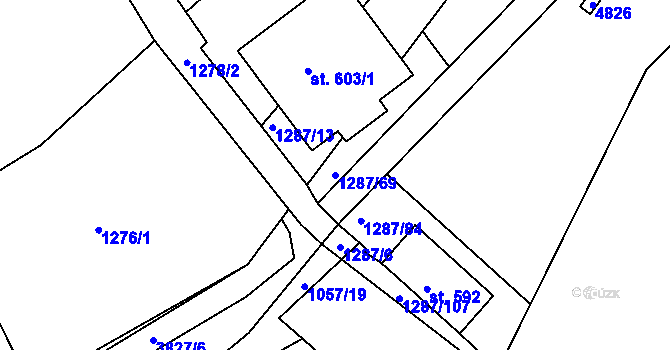 Parcela st. 1287/69 v KÚ Vlachovice, Katastrální mapa