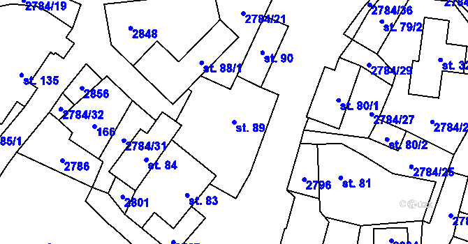 Parcela st. 89 v KÚ Vrbětice, Katastrální mapa