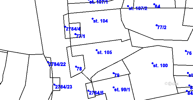 Parcela st. 105 v KÚ Vrbětice, Katastrální mapa
