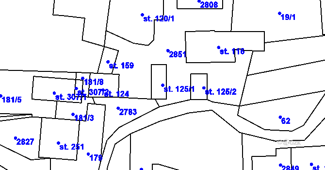 Parcela st. 125/1 v KÚ Vrbětice, Katastrální mapa