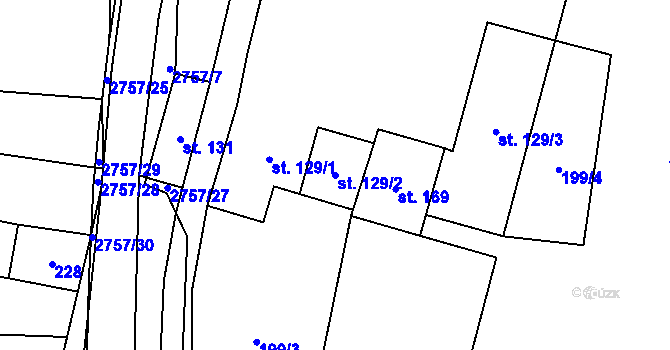 Parcela st. 129/2 v KÚ Vrbětice, Katastrální mapa