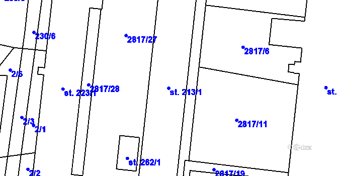 Parcela st. 213/1 v KÚ Vrbětice, Katastrální mapa