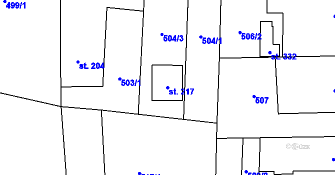 Parcela st. 217 v KÚ Vrbětice, Katastrální mapa