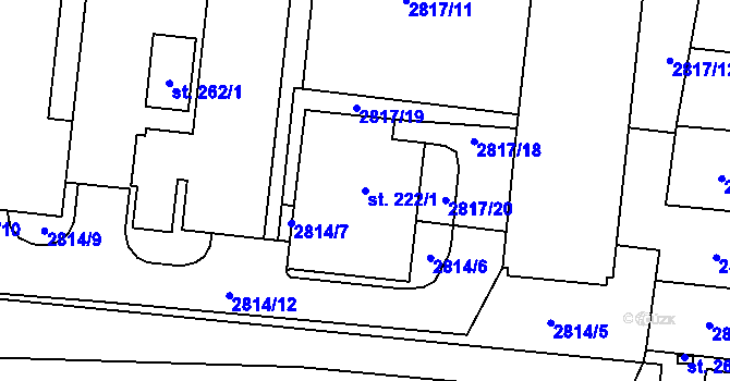 Parcela st. 222/1 v KÚ Vrbětice, Katastrální mapa