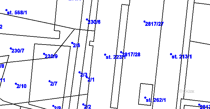 Parcela st. 223/1 v KÚ Vrbětice, Katastrální mapa