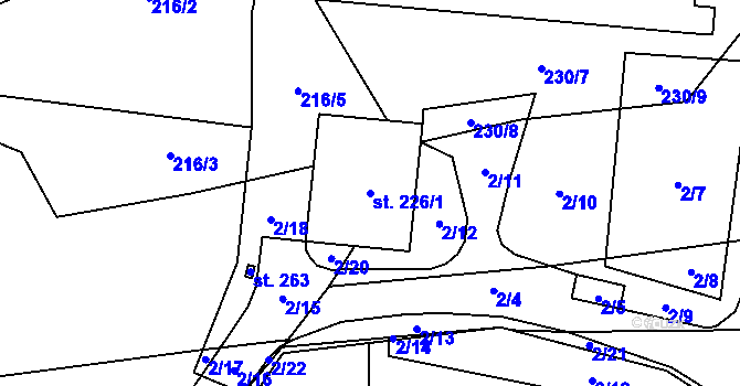 Parcela st. 226/1 v KÚ Vrbětice, Katastrální mapa