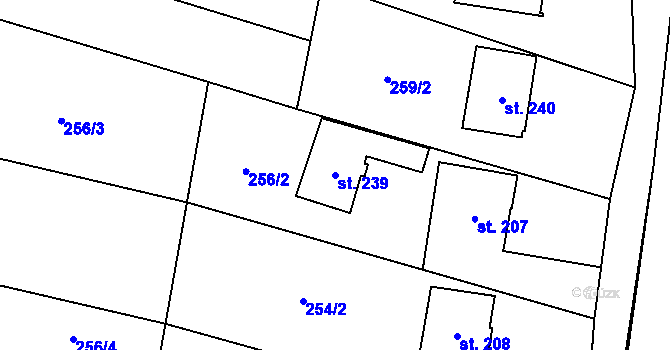 Parcela st. 239 v KÚ Vrbětice, Katastrální mapa