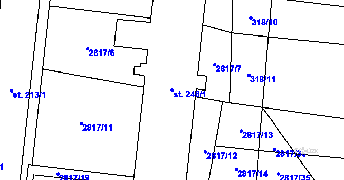 Parcela st. 246/1 v KÚ Vrbětice, Katastrální mapa