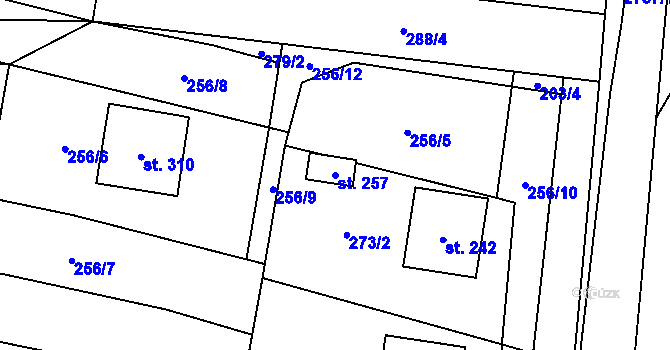 Parcela st. 257 v KÚ Vrbětice, Katastrální mapa
