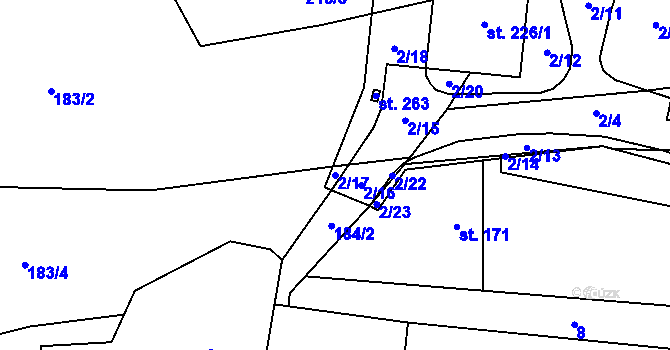 Parcela st. 2/17 v KÚ Vrbětice, Katastrální mapa