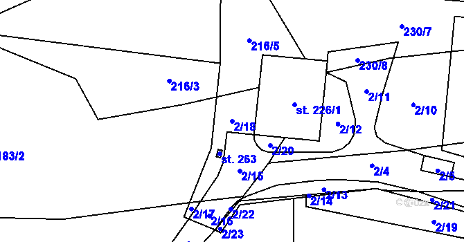 Parcela st. 2/18 v KÚ Vrbětice, Katastrální mapa