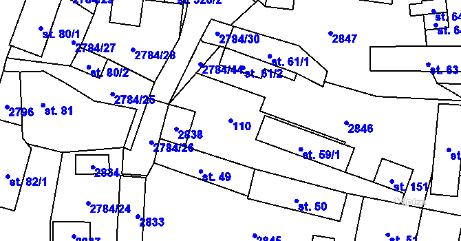 Parcela st. 110 v KÚ Vrbětice, Katastrální mapa
