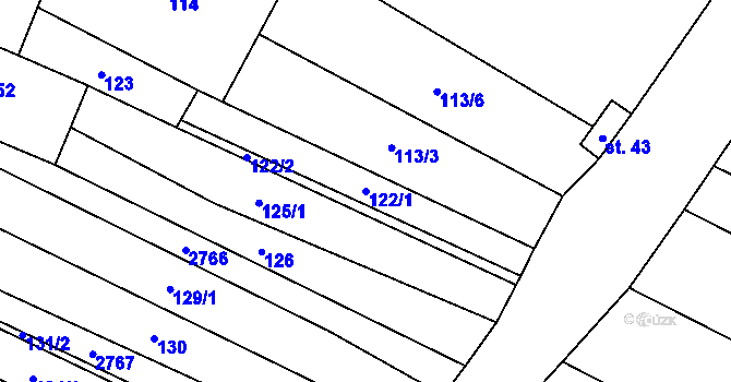 Parcela st. 122/1 v KÚ Vrbětice, Katastrální mapa
