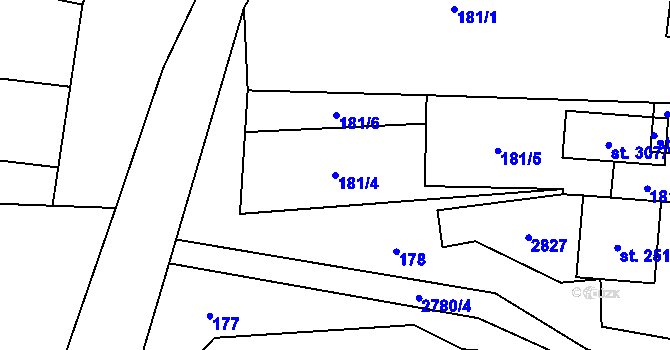 Parcela st. 181/4 v KÚ Vrbětice, Katastrální mapa