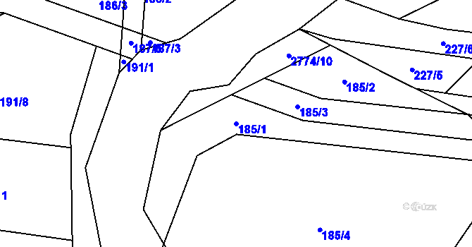 Parcela st. 185/1 v KÚ Vrbětice, Katastrální mapa