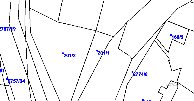 Parcela st. 201/1 v KÚ Vrbětice, Katastrální mapa