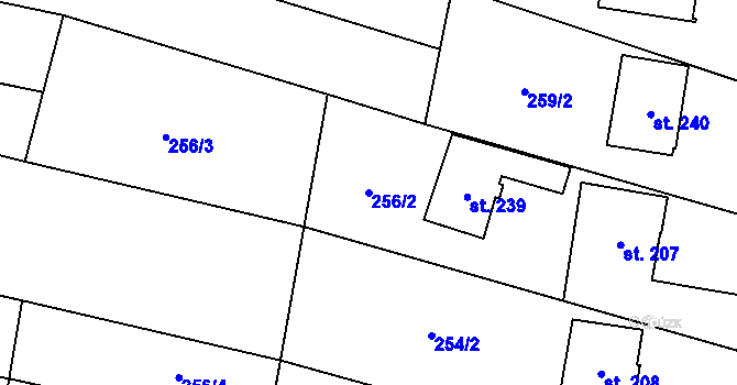 Parcela st. 256/2 v KÚ Vrbětice, Katastrální mapa