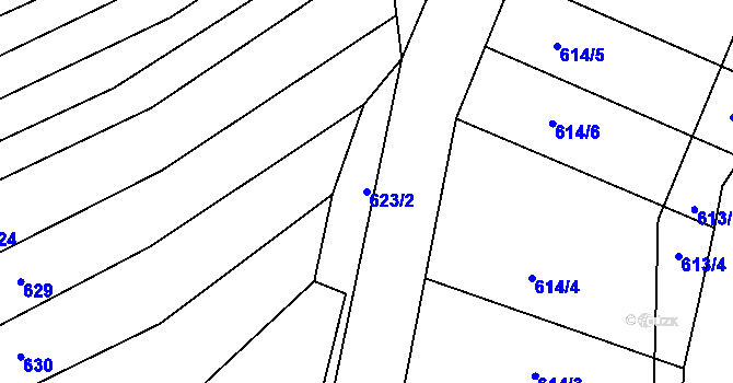 Parcela st. 623/2 v KÚ Vrbětice, Katastrální mapa