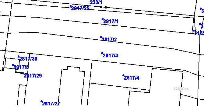 Parcela st. 2817/3 v KÚ Vrbětice, Katastrální mapa