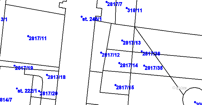 Parcela st. 2817/12 v KÚ Vrbětice, Katastrální mapa