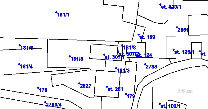 Parcela st. 307/1 v KÚ Vrbětice, Katastrální mapa