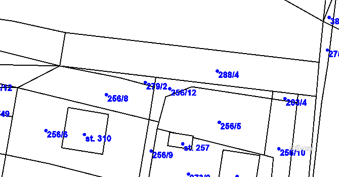 Parcela st. 256/12 v KÚ Vrbětice, Katastrální mapa
