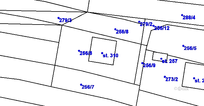 Parcela st. 310 v KÚ Vrbětice, Katastrální mapa