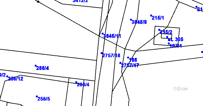 Parcela st. 2757/18 v KÚ Vrbětice, Katastrální mapa