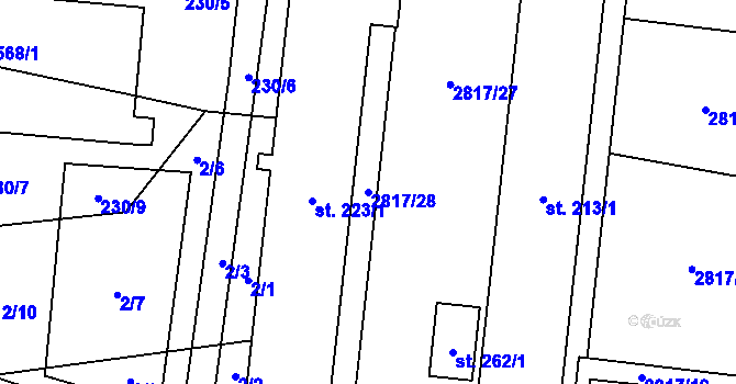 Parcela st. 2817/28 v KÚ Vrbětice, Katastrální mapa