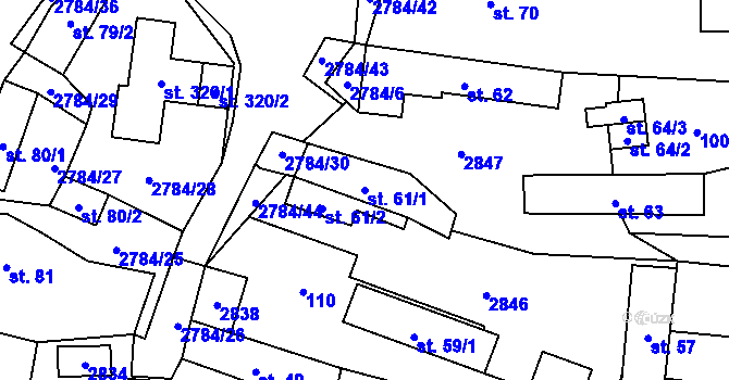 Parcela st. 61/1 v KÚ Vrbětice, Katastrální mapa