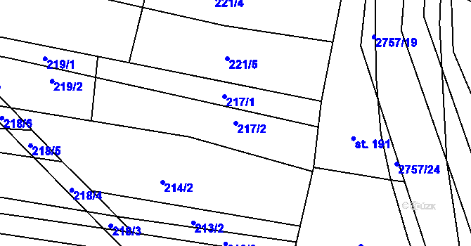 Parcela st. 217/2 v KÚ Vrbětice, Katastrální mapa