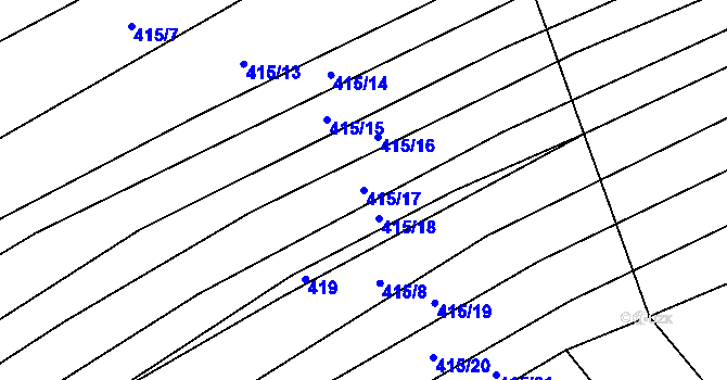 Parcela st. 415/17 v KÚ Vrbětice, Katastrální mapa