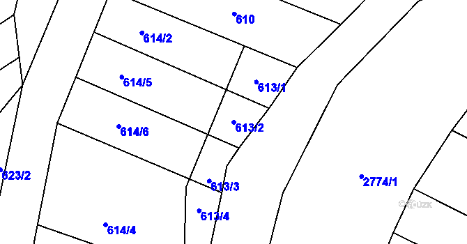 Parcela st. 613/2 v KÚ Vrbětice, Katastrální mapa