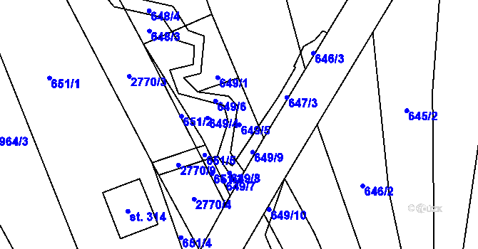 Parcela st. 649/5 v KÚ Vrbětice, Katastrální mapa