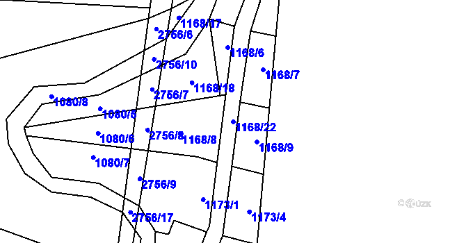 Parcela st. 1168/22 v KÚ Vrbětice, Katastrální mapa